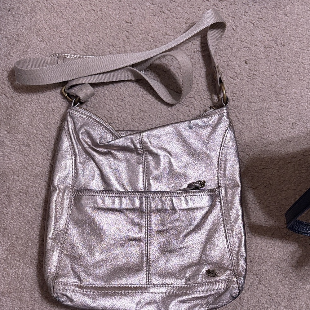 The Sak Metallic Silver Crossbody with Adjustable Canvas Strap